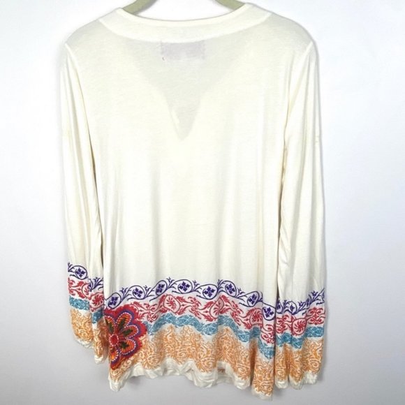 Johnny Was Long Sleeve Tie Neck Embroidered Top‎ Size Large Floral JWLA Bohemian - Picture 7 of 8